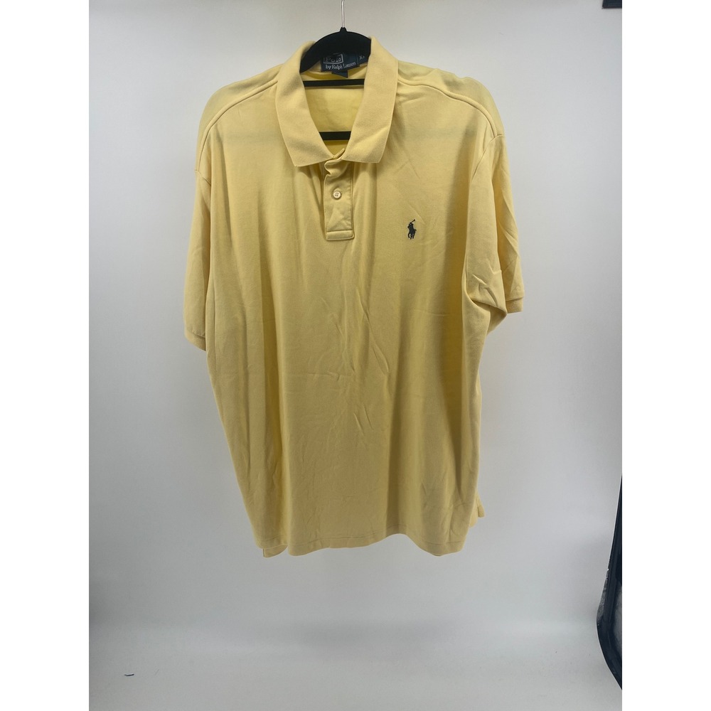 Polo Ralph Lauren Mens XXL Yellow Short Sleeve Cotton Pique Polo Shirt Navy Pony